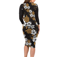 Hawaiian Hibiscus Tribal Floral Brown Family Matching Long Sleeve Bodycon Dress and Hawaiian Shirt Polynesian Tapa Pattern LT01 - Polynesian Pride