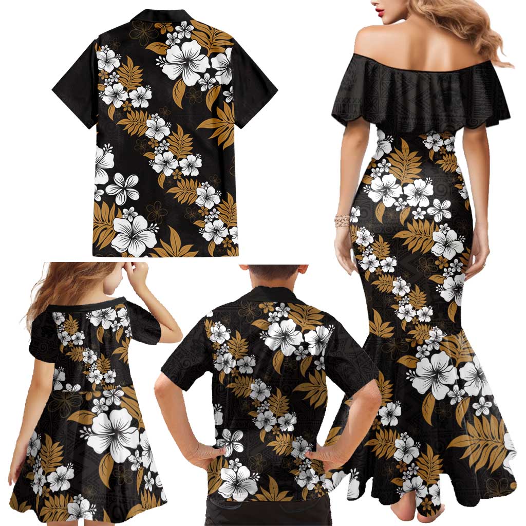 Hawaiian Hibiscus Tribal Floral Brown Family Matching Mermaid Dress and Hawaiian Shirt Polynesian Tapa Pattern LT01 - Polynesian Pride