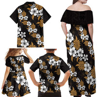 Hawaiian Hibiscus Tribal Floral Brown Family Matching Off Shoulder Maxi Dress and Hawaiian Shirt Polynesian Tapa Pattern LT01 - Polynesian Pride
