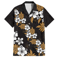 Hawaiian Hibiscus Tribal Floral Brown Family Matching Off Shoulder Maxi Dress and Hawaiian Shirt Polynesian Tapa Pattern LT01 Dad's Shirt - Short Sleeve Brown - Polynesian Pride