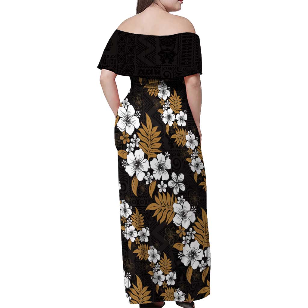 Hawaiian Hibiscus Tribal Floral Brown Family Matching Off Shoulder Maxi Dress and Hawaiian Shirt Polynesian Tapa Pattern LT01 - Polynesian Pride