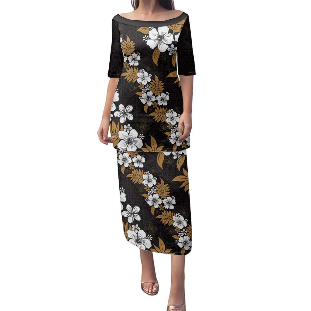 Hawaiian Hibiscus Tribal Floral Brown Family Matching Puletasi and Hawaiian Shirt Polynesian Tapa Pattern LT01 Mom's Dress Brown - Polynesian Pride