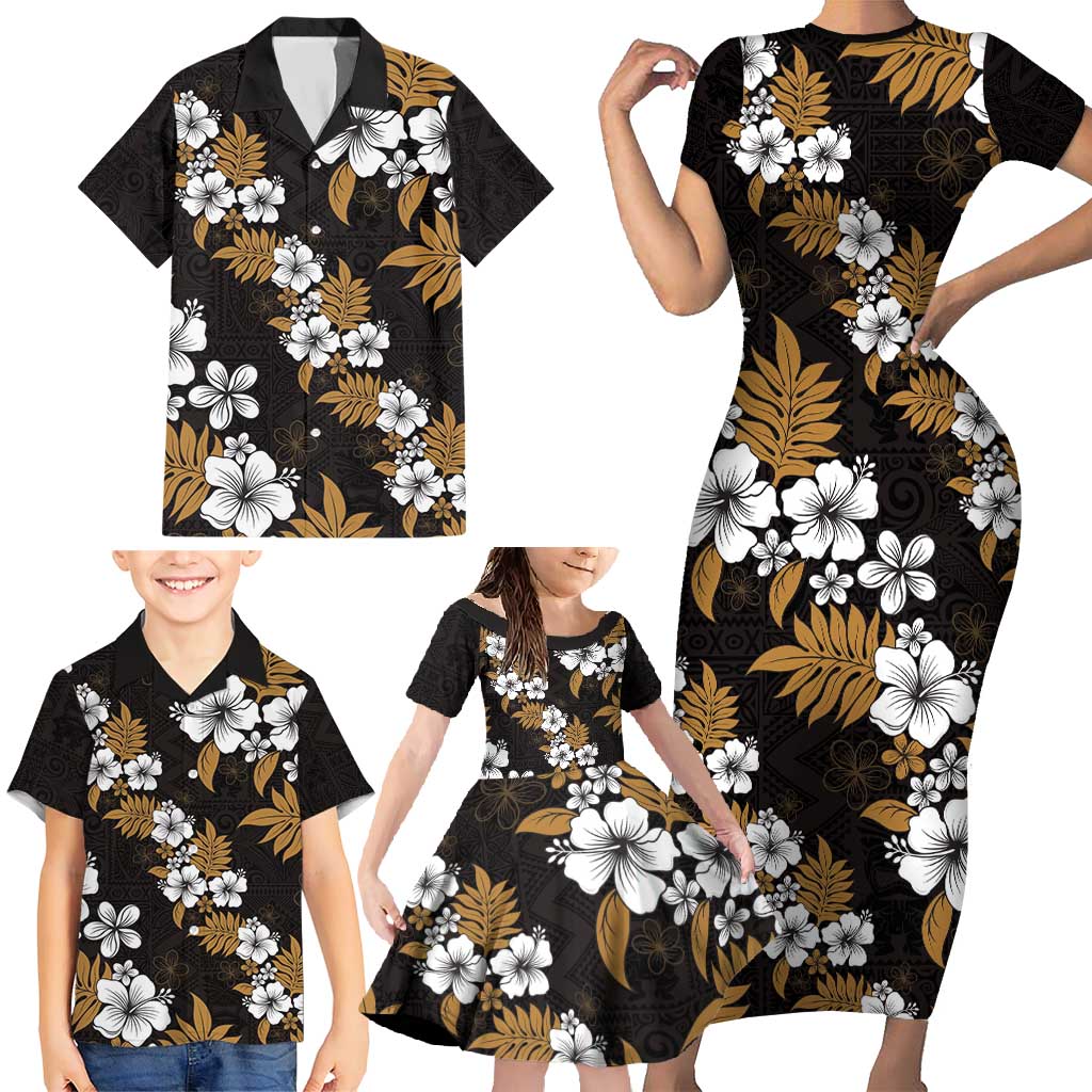 Hawaiian Hibiscus Tribal Floral Brown Family Matching Short Sleeve Bodycon Dress and Hawaiian Shirt Polynesian Tapa Pattern LT01 - Polynesian Pride