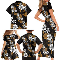 Hawaiian Hibiscus Tribal Floral Brown Family Matching Short Sleeve Bodycon Dress and Hawaiian Shirt Polynesian Tapa Pattern LT01 - Polynesian Pride