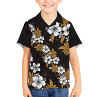 Hawaiian Hibiscus Tribal Floral Brown Kid Hawaiian Shirt Polynesian Tapa Pattern LT01 Kid Brown - Polynesian Pride