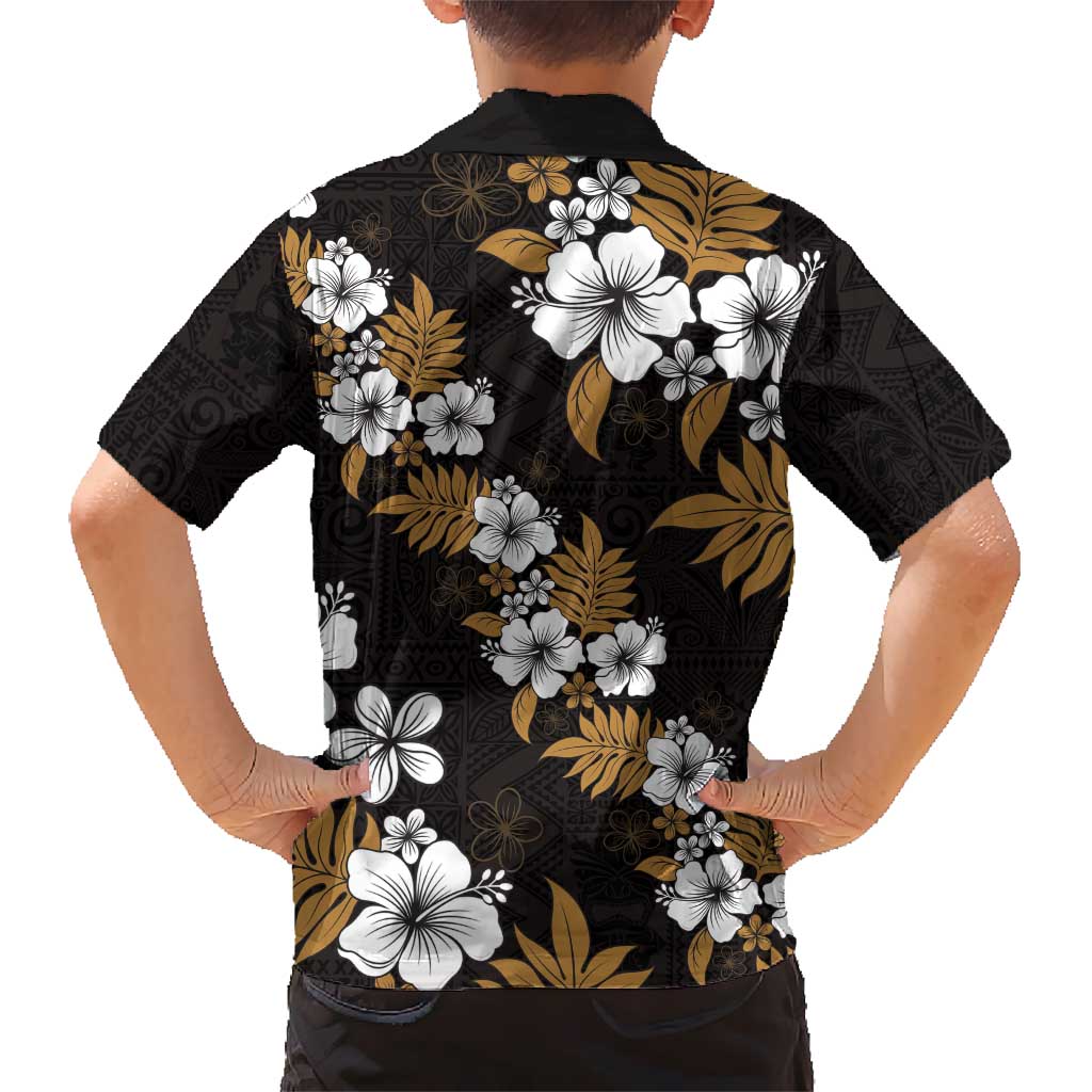 Hawaiian Hibiscus Tribal Floral Brown Kid Hawaiian Shirt Polynesian Tapa Pattern LT01 - Polynesian Pride