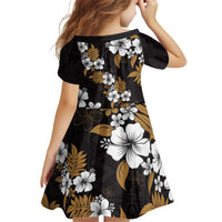 Hawaiian Hibiscus Tribal Floral Brown Kid Short Sleeve Dress Polynesian Tapa Pattern - Polynesian Pride