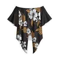 Hawaiian Hibiscus Tribal Floral Brown Off Shoulder Wrap Waist Top Polynesian Tapa Pattern LT01 Brown - Polynesian Pride