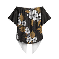 Hawaiian Hibiscus Tribal Floral Brown Off Shoulder Wrap Waist Top Polynesian Tapa Pattern LT01 - Polynesian Pride