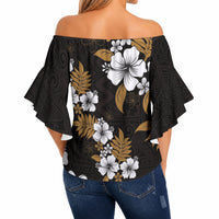 Hawaiian Hibiscus Tribal Floral Brown Off Shoulder Wrap Waist Top Polynesian Tapa Pattern LT01 - Polynesian Pride