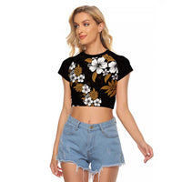 Hawaiian Hibiscus Tribal Floral Brown Raglan Cropped T Shirt Polynesian Tapa Pattern LT01 Female Brown - Polynesian Pride