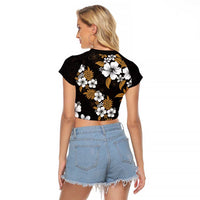 Hawaiian Hibiscus Tribal Floral Brown Raglan Cropped T Shirt Polynesian Tapa Pattern LT01 - Polynesian Pride
