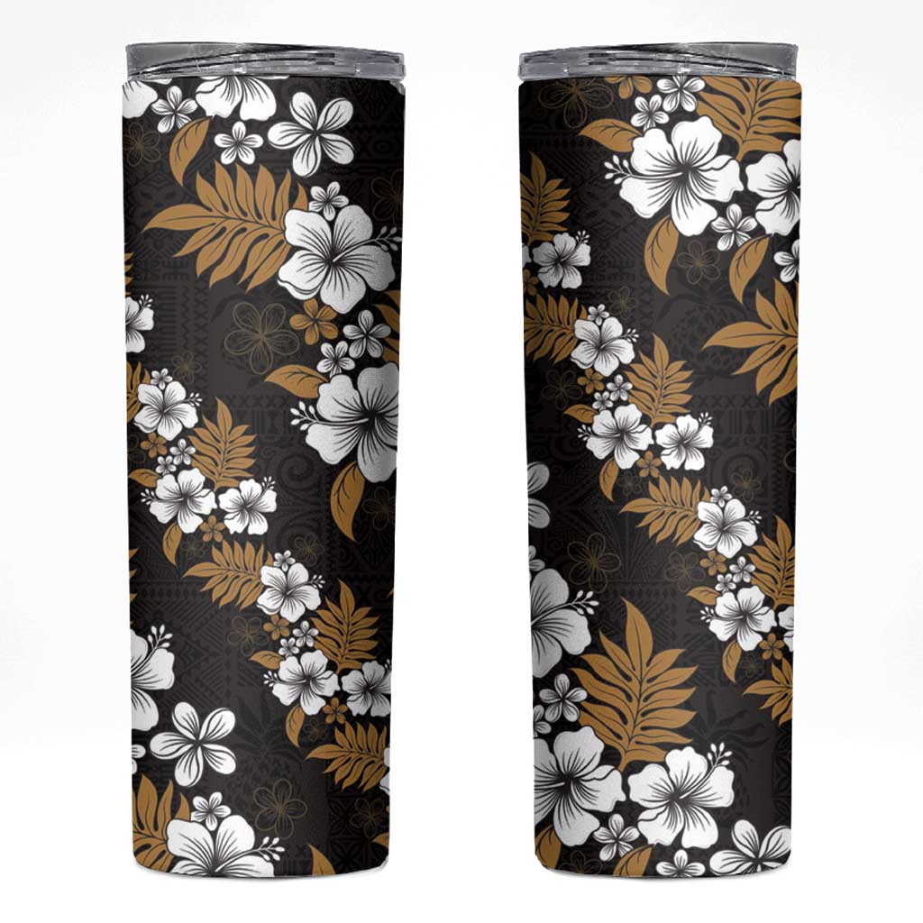 Hawaiian Hibiscus Tribal Floral Brown Skinny Tumbler Polynesian Tapa Pattern LT01 Brown - Polynesian Pride