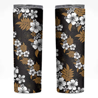 Hawaiian Hibiscus Tribal Floral Brown Skinny Tumbler Polynesian Tapa Pattern LT01 Brown - Polynesian Pride