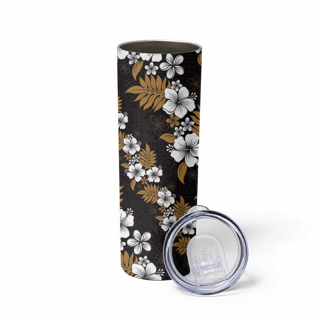 Hawaiian Hibiscus Tribal Floral Brown Skinny Tumbler Polynesian Tapa Pattern LT01 - Polynesian Pride