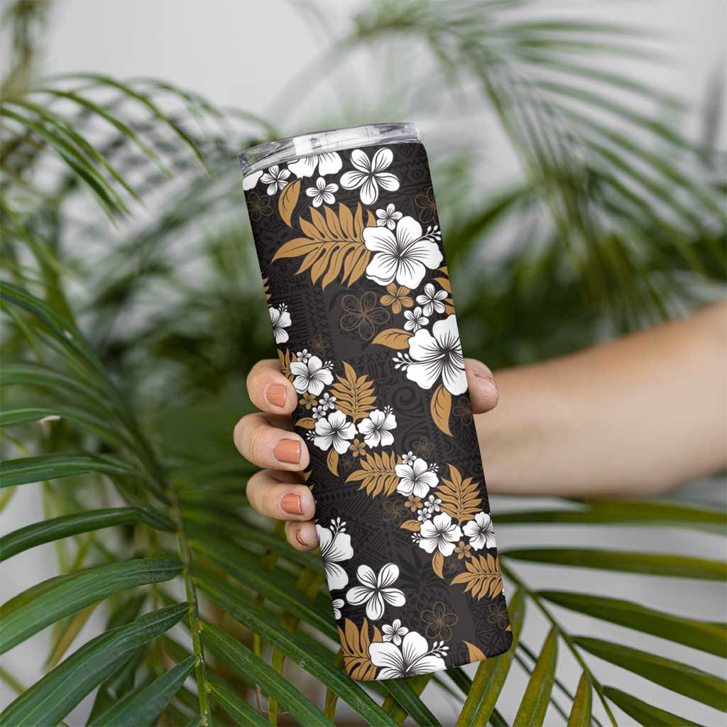 Hawaiian Hibiscus Tribal Floral Brown Skinny Tumbler Polynesian Tapa Pattern LT01 - Polynesian Pride