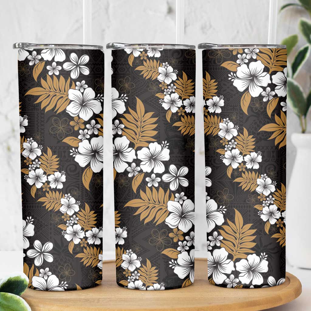 Hawaiian Hibiscus Tribal Floral Brown Skinny Tumbler Polynesian Tapa Pattern LT01 - Polynesian Pride
