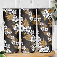 Hawaiian Hibiscus Tribal Floral Brown Skinny Tumbler Polynesian Tapa Pattern LT01 - Polynesian Pride
