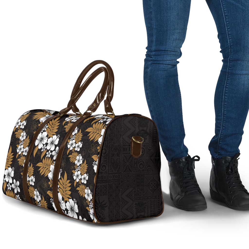 Hawaiian Hibiscus Tribal Floral Brown Travel Bag Polynesian Tapa Pattern - Polynesian Pride