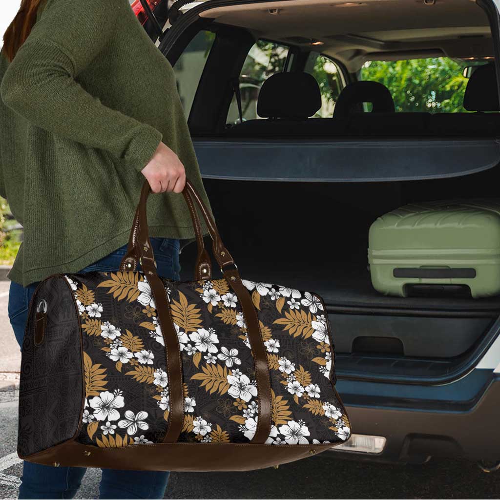 Hawaiian Hibiscus Tribal Floral Brown Travel Bag Polynesian Tapa Pattern - Polynesian Pride