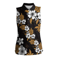 Hawaiian Hibiscus Tribal Floral Brown Women Sleeveless Polo Shirt Polynesian Tapa Pattern LT01 Female Brown - Polynesian Pride