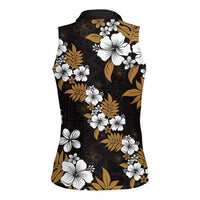Hawaiian Hibiscus Tribal Floral Brown Women Sleeveless Polo Shirt Polynesian Tapa Pattern LT01 - Polynesian Pride