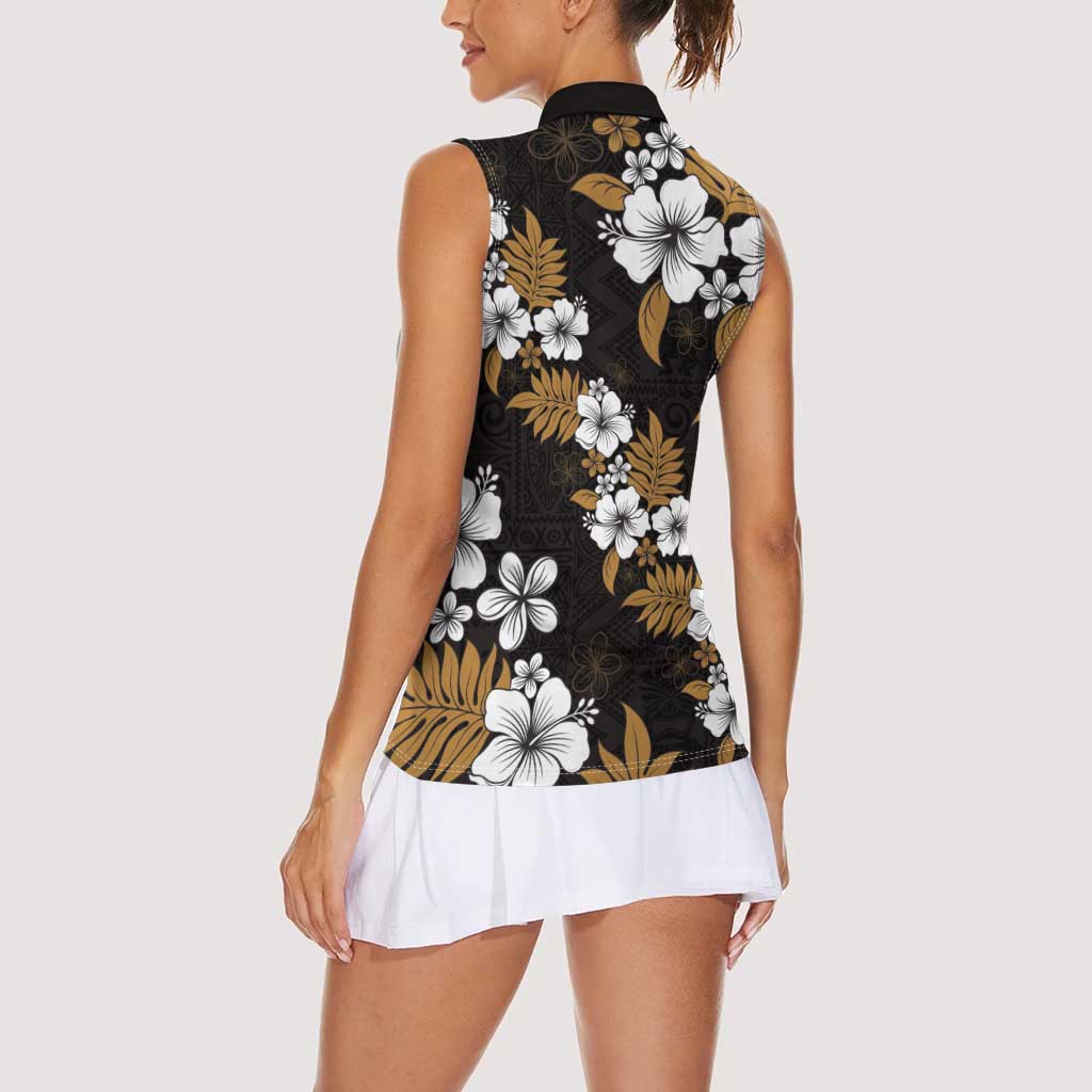 Hawaiian Hibiscus Tribal Floral Brown Women Sleeveless Polo Shirt Polynesian Tapa Pattern LT01 - Polynesian Pride