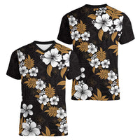 Hawaiian Hibiscus Tribal Floral Brown Women V-Neck T-Shirt Polynesian Tapa Pattern LT01 - Polynesian Pride