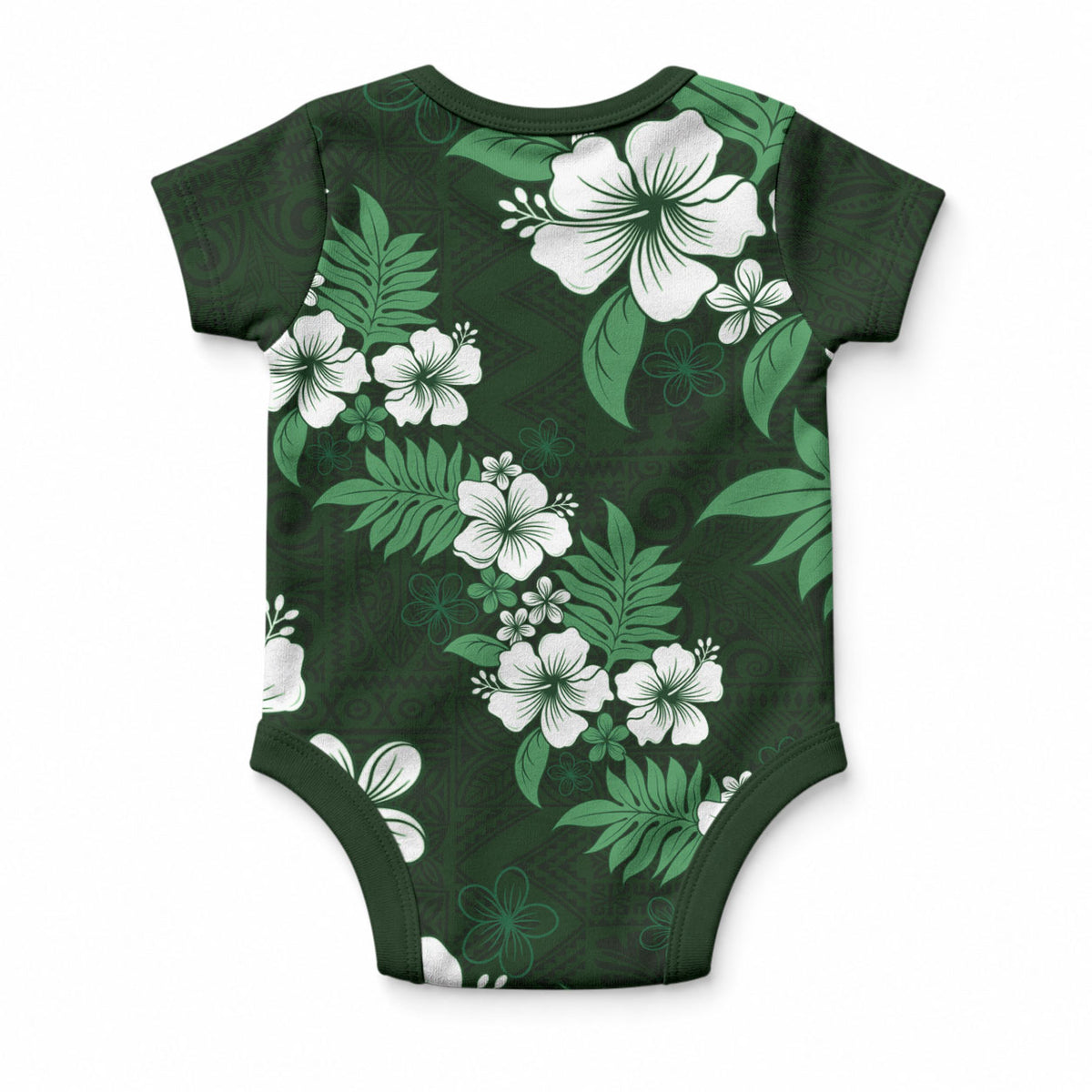 Hawaiian Hibiscus Tribal Floral Green Baby Onesie Polynesian Tapa Pattern
