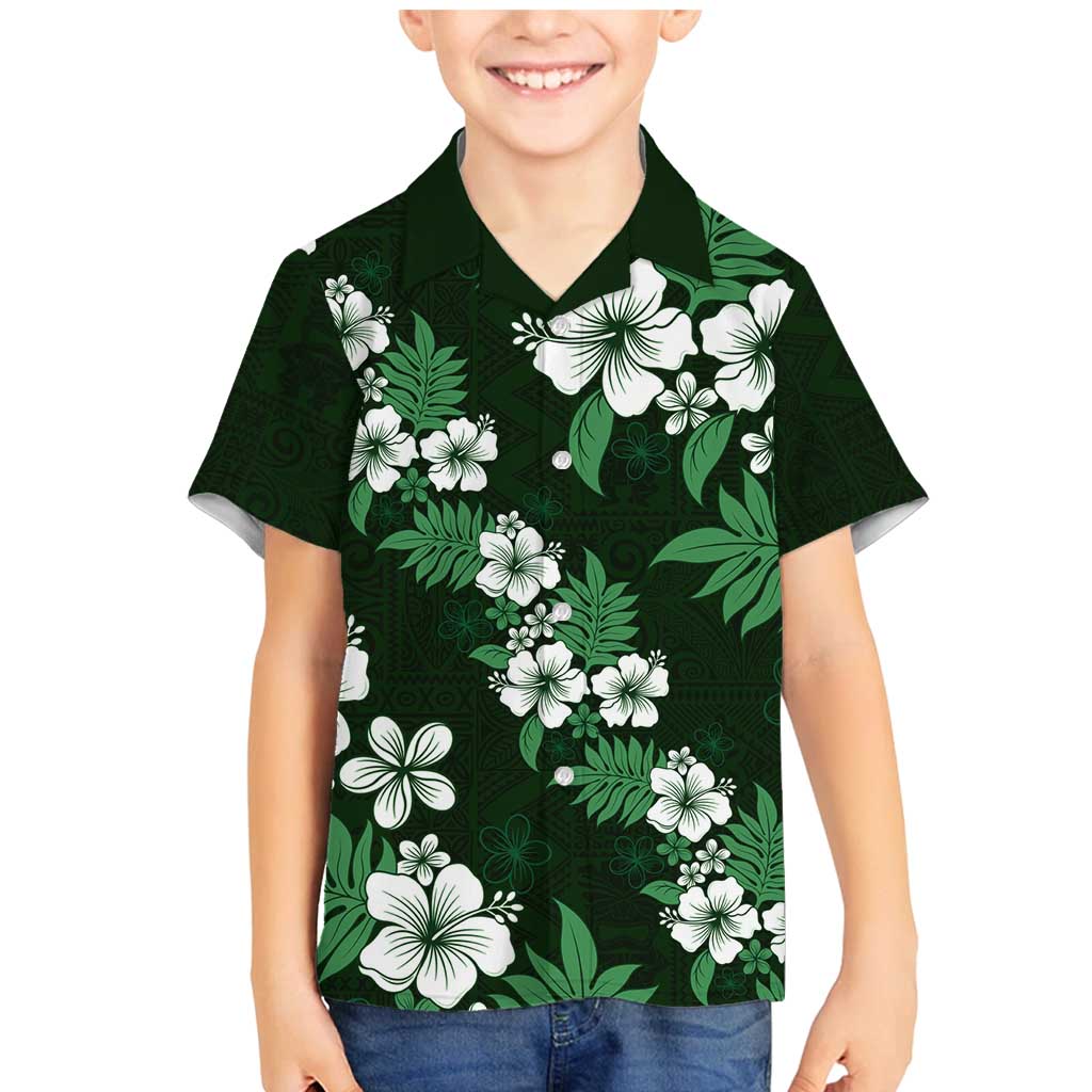 Hawaiian Hibiscus Tribal Floral Green Family Matching Mermaid Dress and Hawaiian Shirt Polynesian Tapa Pattern LT01 Son's Shirt Green - Polynesian Pride