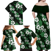 Hawaiian Hibiscus Tribal Floral Green Family Matching Off Shoulder Maxi Dress and Hawaiian Shirt Polynesian Tapa Pattern LT01 - Polynesian Pride