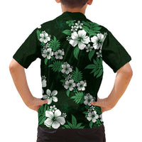 Hawaiian Hibiscus Tribal Floral Green Family Matching Off Shoulder Short Dress and Hawaiian Shirt Polynesian Tapa Pattern LT01 - Polynesian Pride