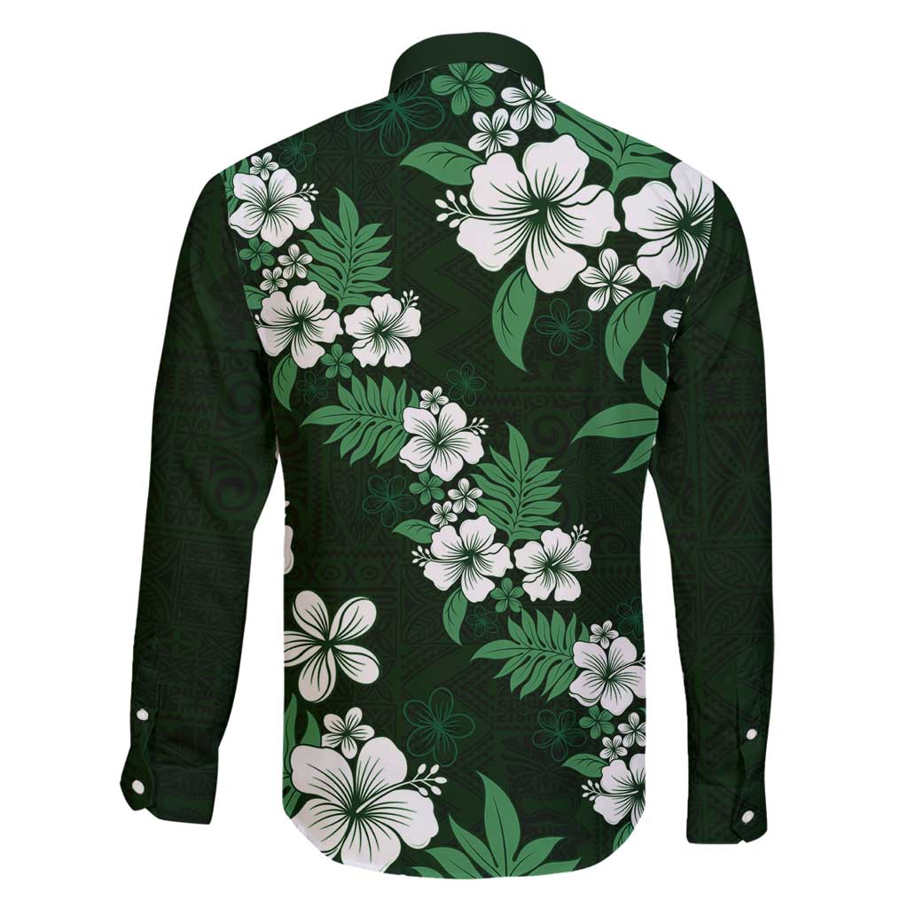 Hawaiian Hibiscus Tribal Floral Green Family Matching Off Shoulder Short Dress and Hawaiian Shirt Polynesian Tapa Pattern LT01 - Polynesian Pride