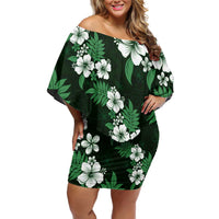Hawaiian Hibiscus Tribal Floral Green Family Matching Off Shoulder Short Dress and Hawaiian Shirt Polynesian Tapa Pattern LT01 Mom's Dress Green - Polynesian Pride
