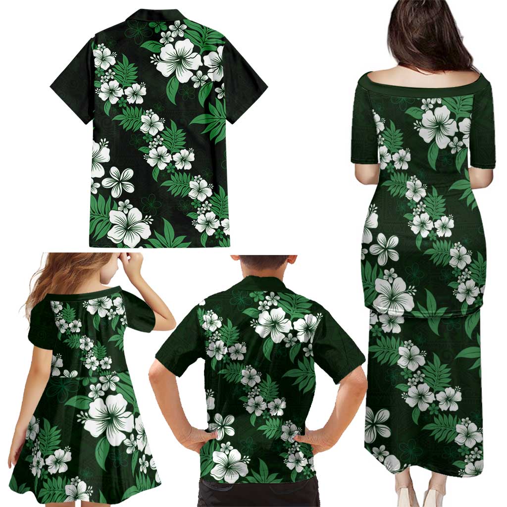 Hawaiian Hibiscus Tribal Floral Green Family Matching Puletasi and Hawaiian Shirt Polynesian Tapa Pattern LT01 - Polynesian Pride
