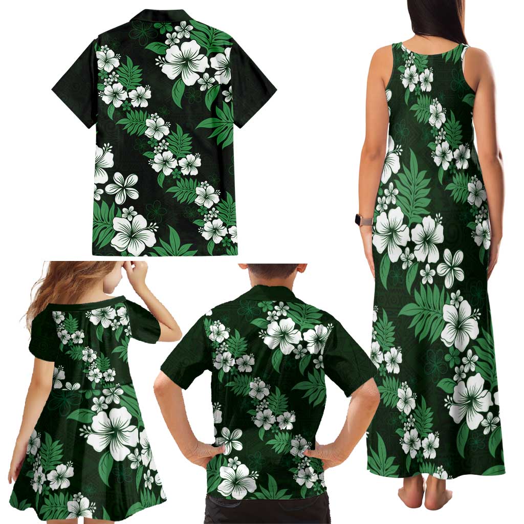 Hawaiian Hibiscus Tribal Floral Green Family Matching Tank Maxi Dress and Hawaiian Shirt Polynesian Tapa Pattern LT01 - Polynesian Pride