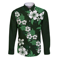 Hawaiian Hibiscus Tribal Floral Green Family Matching Tank Maxi Dress and Hawaiian Shirt Polynesian Tapa Pattern LT01 Dad's Shirt - Long Sleeve Green - Polynesian Pride
