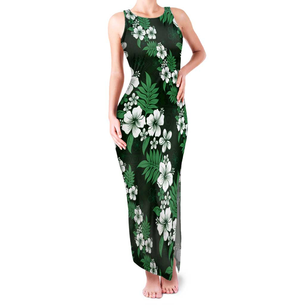 Hawaiian Hibiscus Tribal Floral Green Family Matching Tank Maxi Dress and Hawaiian Shirt Polynesian Tapa Pattern LT01 Mom's Dress Green - Polynesian Pride