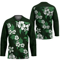 Hawaiian Hibiscus Tribal Floral Green Hockey Jersey Polynesian Tapa Pattern - Polynesian Pride