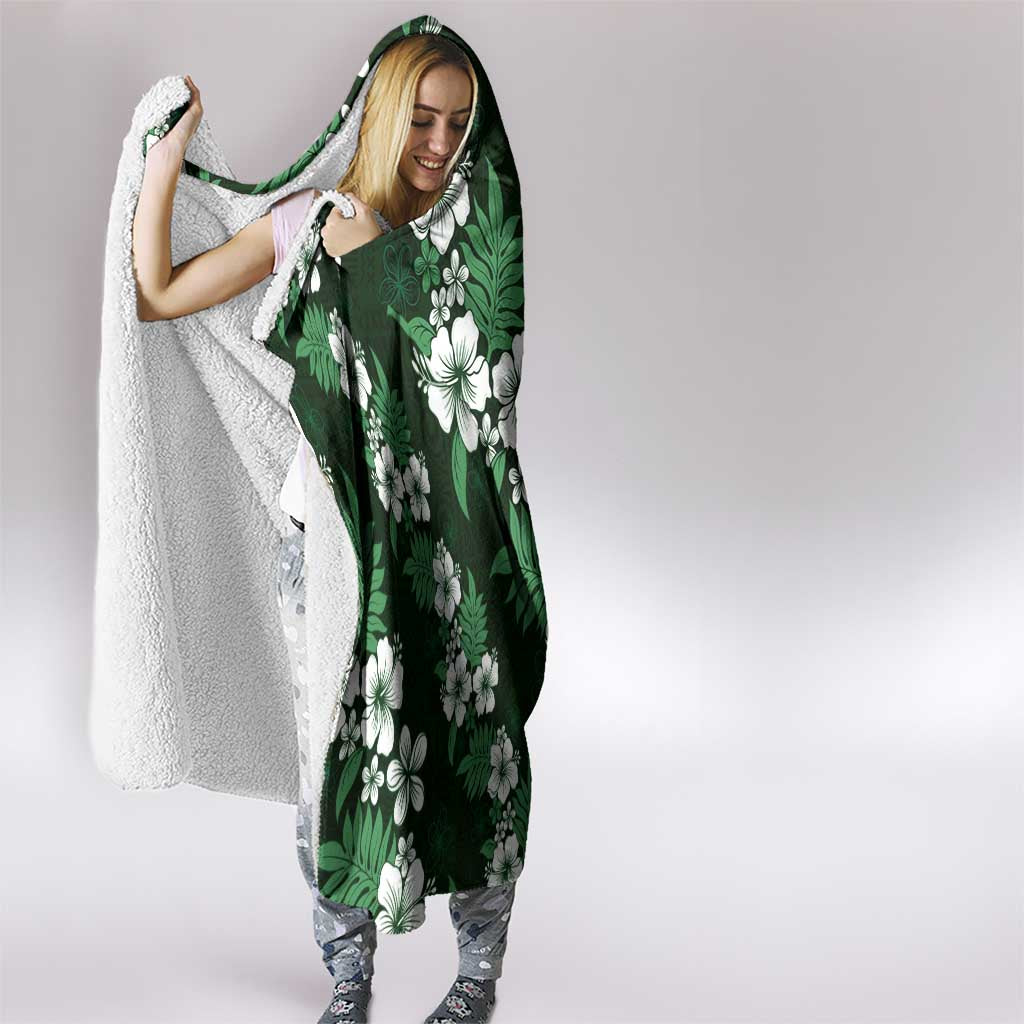 Hawaiian Hibiscus Tribal Floral Green Hooded Blanket Polynesian Tapa Pattern - Polynesian Pride
