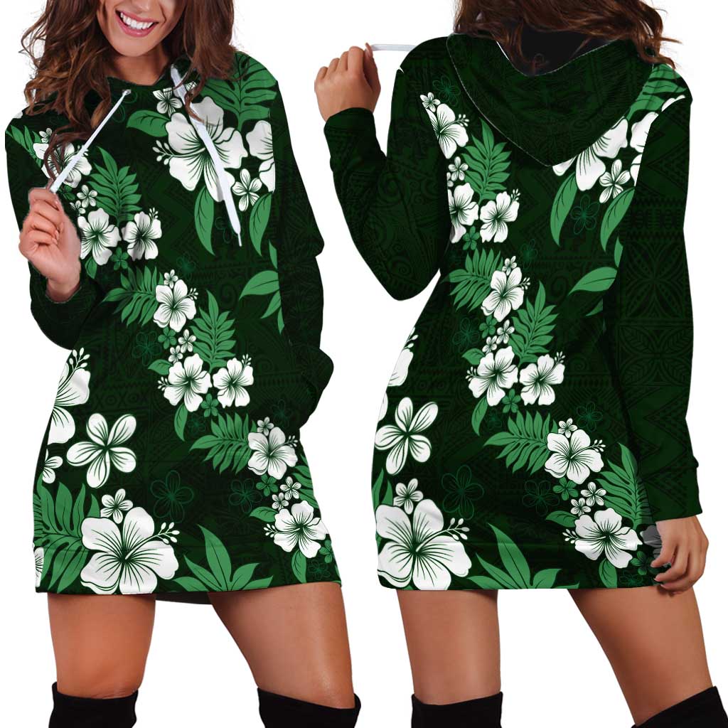 Hawaiian Hibiscus Tribal Floral Green Hoodie Dress Polynesian Tapa Pattern LT01 - Polynesian Pride
