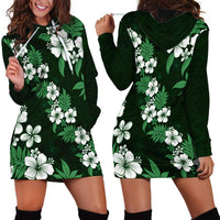 Hawaiian Hibiscus Tribal Floral Green Hoodie Dress Polynesian Tapa Pattern LT01 - Polynesian Pride