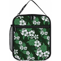 Hawaiian Hibiscus Tribal Floral Green Lunch Bag Polynesian Tapa Pattern