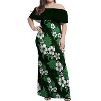 Hawaiian Hibiscus Tribal Floral Green Off Shoulder Maxi Dress Polynesian Tapa Pattern LT01 Women Green - Polynesian Pride