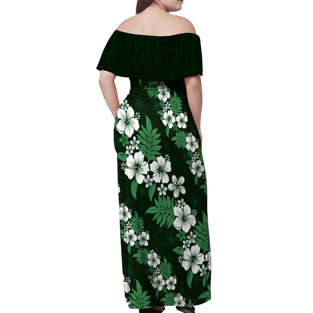 Hawaiian Hibiscus Tribal Floral Green Off Shoulder Maxi Dress Polynesian Tapa Pattern LT01 - Polynesian Pride