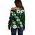 Hawaiian Hibiscus Tribal Floral Green Off Shoulder Sweater Polynesian Tapa Pattern - Polynesian Pride