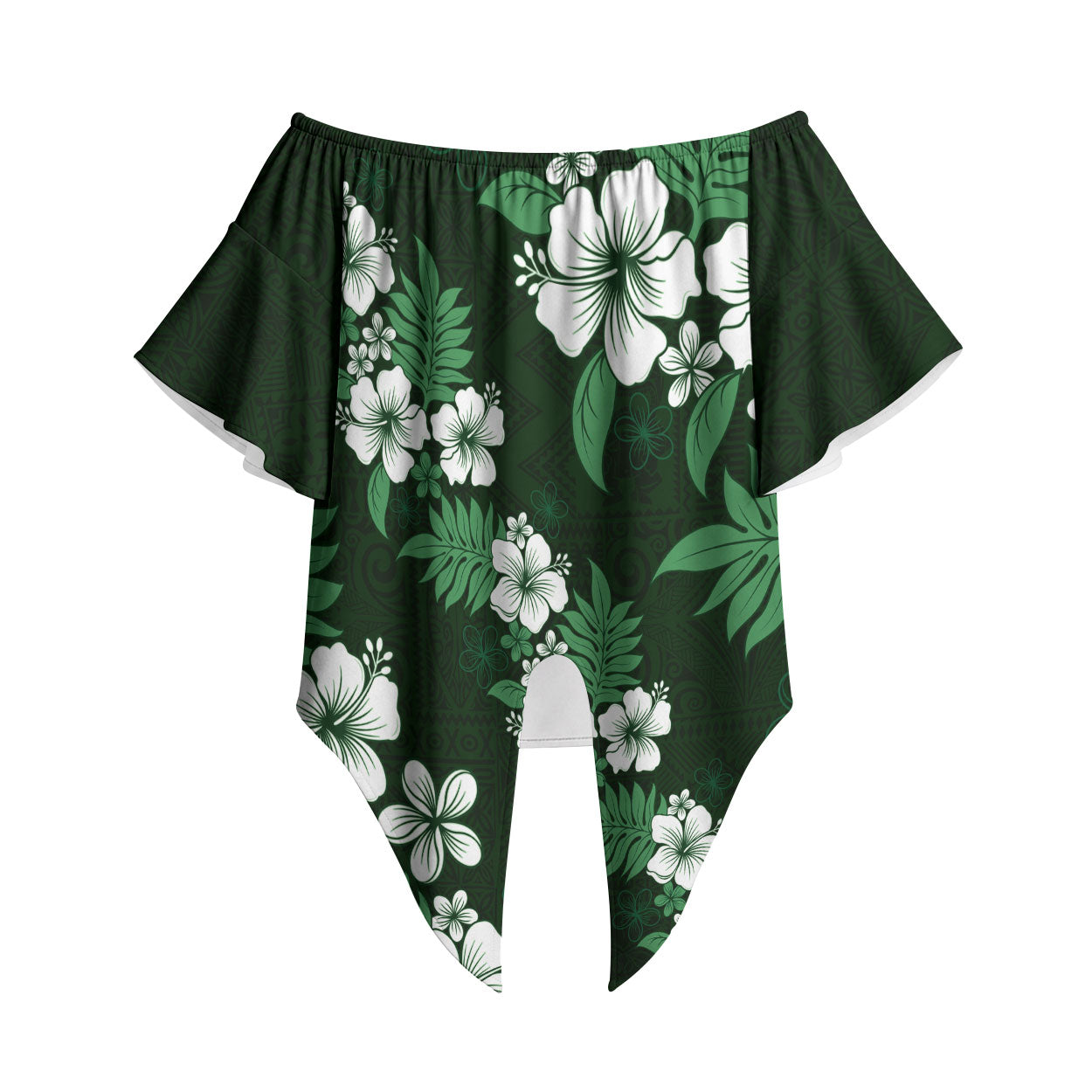 Hawaiian Hibiscus Tribal Floral Green Off Shoulder Wrap Waist Top Polynesian Tapa Pattern LT01 Green - Polynesian Pride