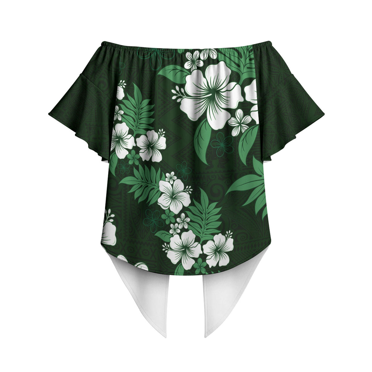 Hawaiian Hibiscus Tribal Floral Green Off Shoulder Wrap Waist Top Polynesian Tapa Pattern LT01 - Polynesian Pride