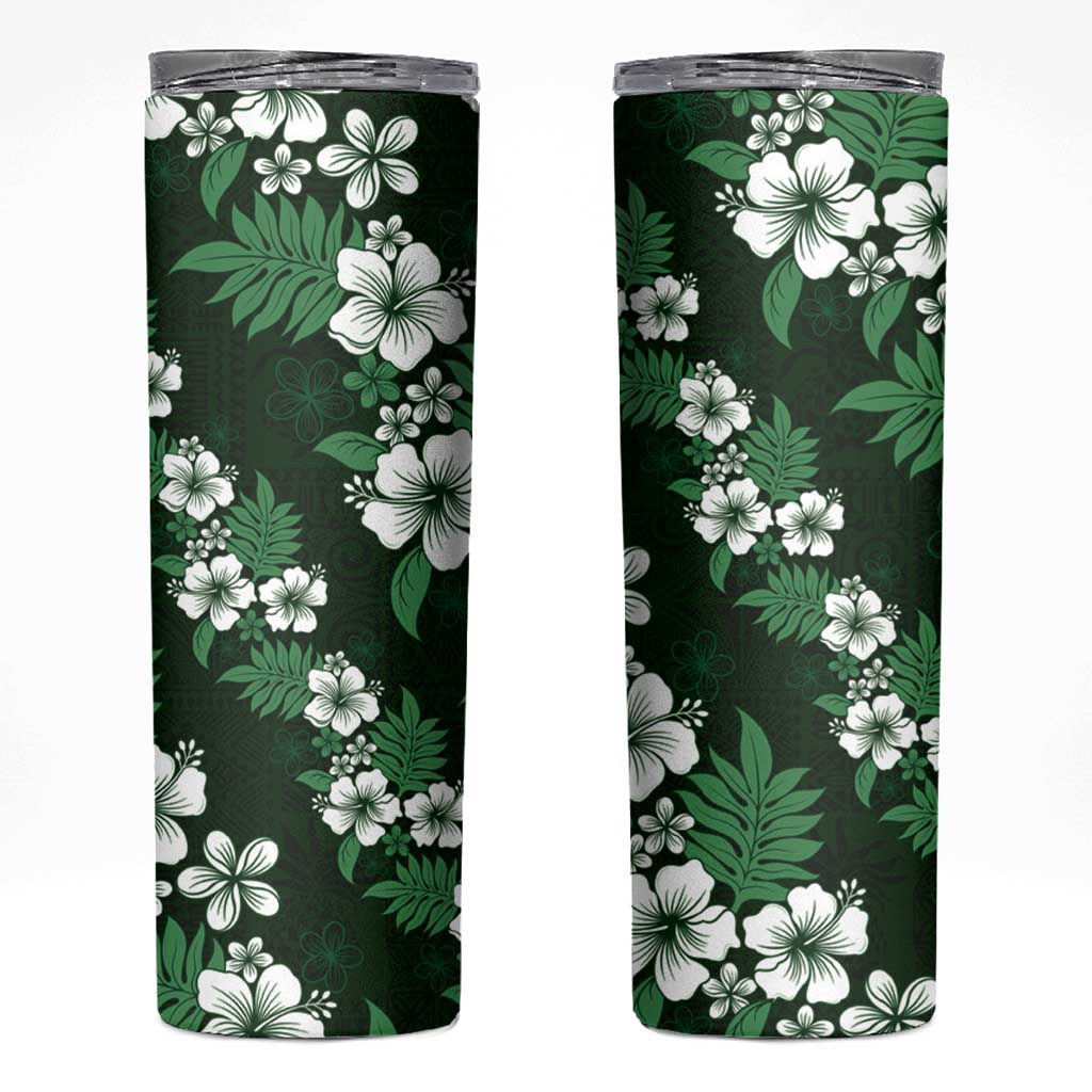 Hawaiian Hibiscus Tribal Floral Green Skinny Tumbler Polynesian Tapa Pattern LT01 Green - Polynesian Pride
