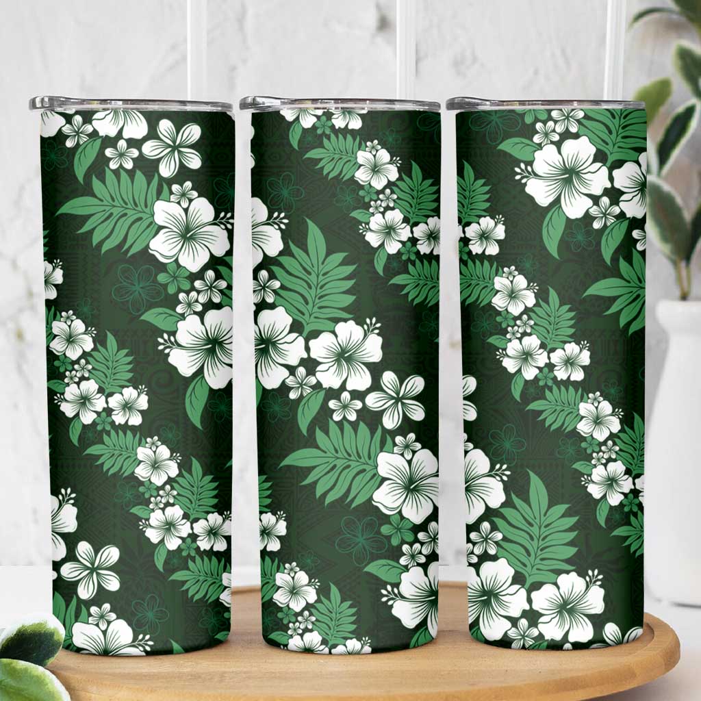 Hawaiian Hibiscus Tribal Floral Green Skinny Tumbler Polynesian Tapa Pattern LT01 - Polynesian Pride